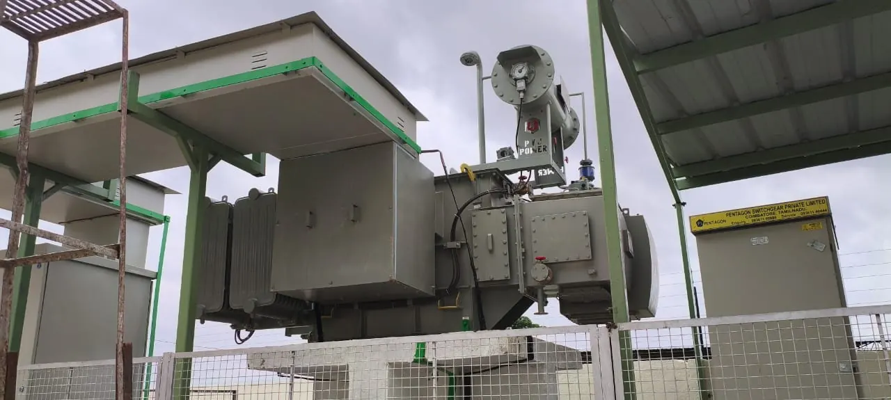 Outdoor transformer with panel LT panel manufactured by PVJ Power